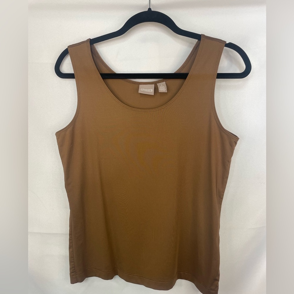 Chicos tank, ideal for layering. In an interesting shade of brown. Size medium